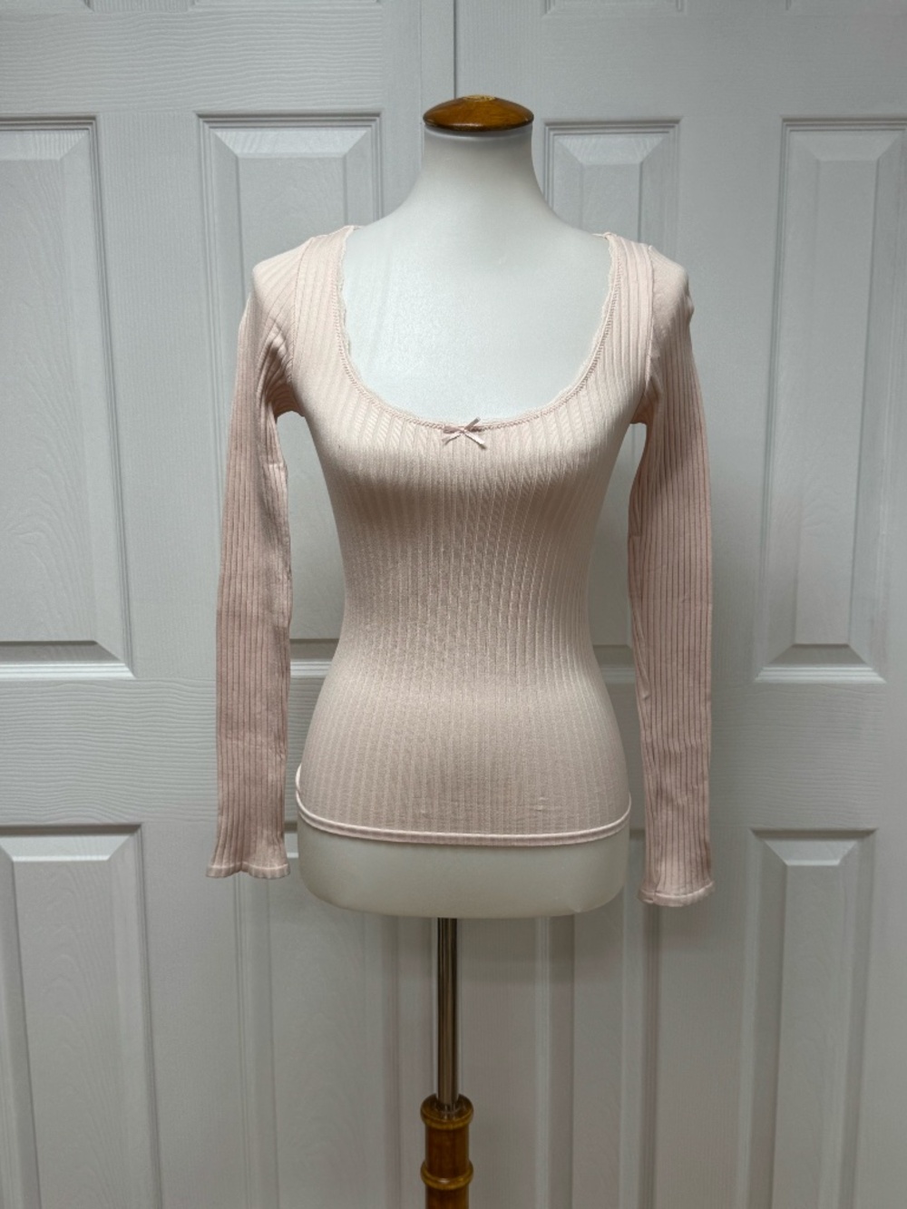 Zara Baby Pink‎ Ribbed Fitted Long Sleeve Top - Size M.